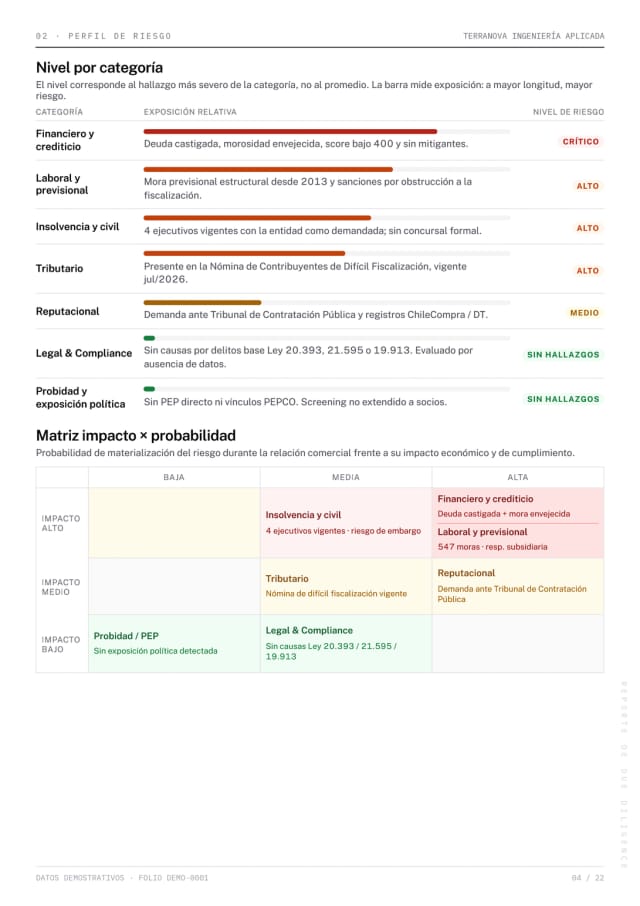 Página 4 del reporte Due Diligence de demostración