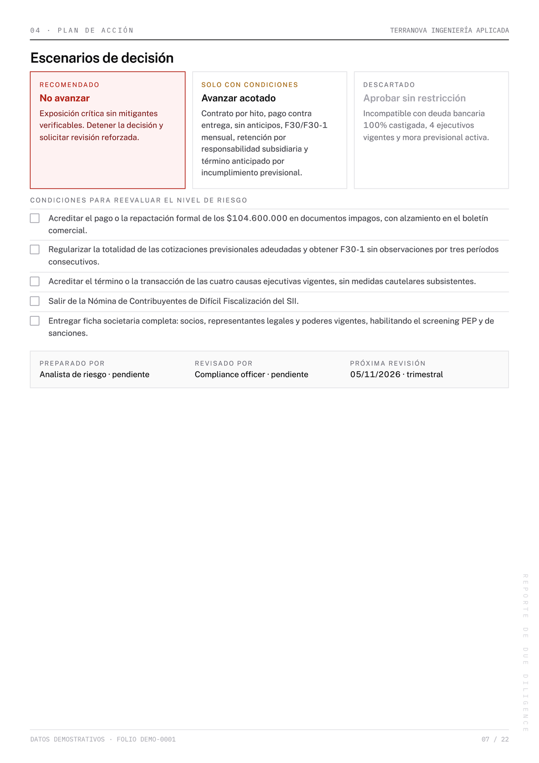 Página 7 del reporte Due Diligence de demostración
