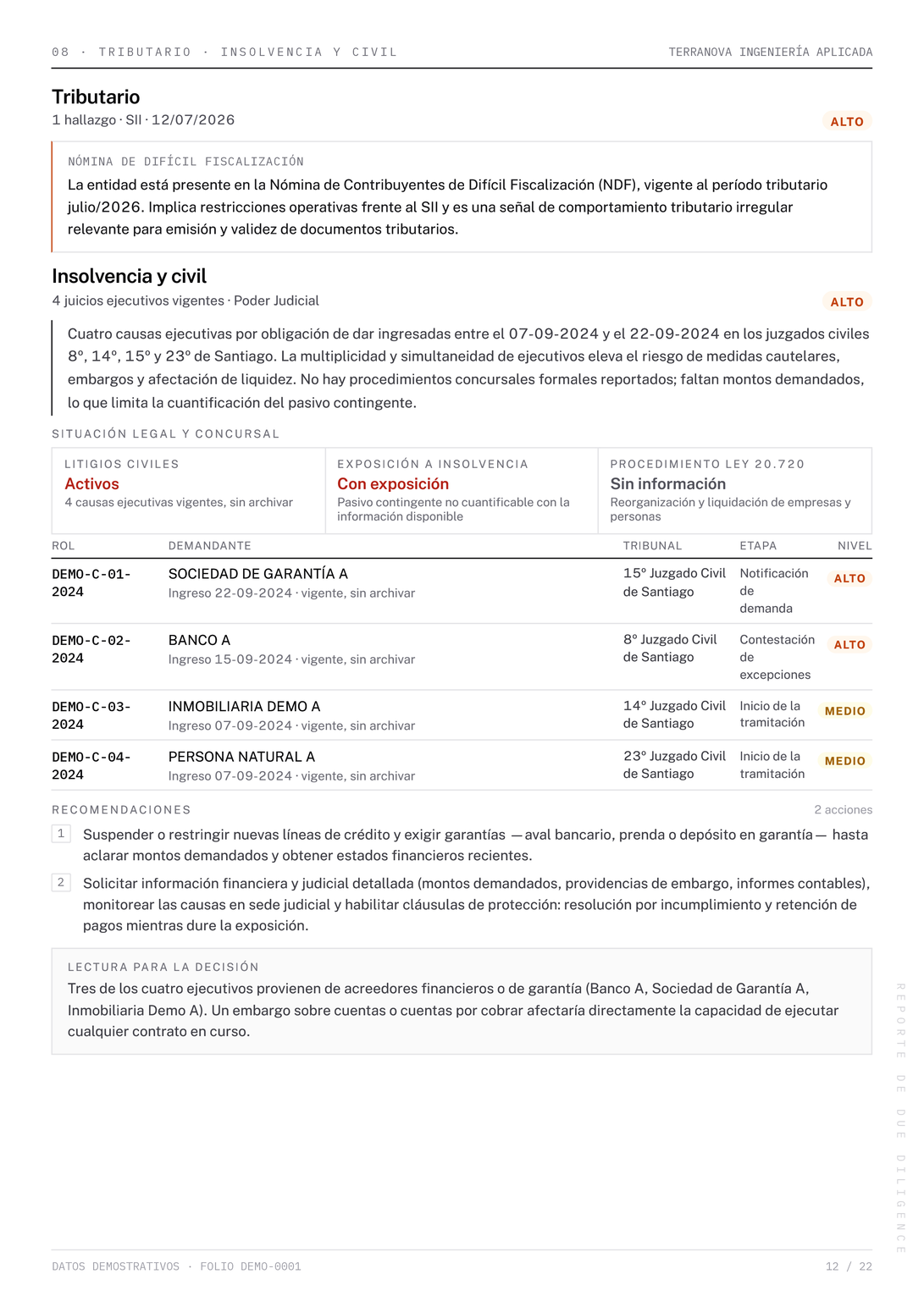 Página 12 del reporte Due Diligence de demostración