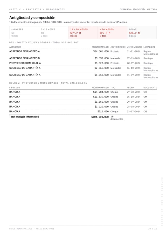 Página 20 del reporte Due Diligence de demostración