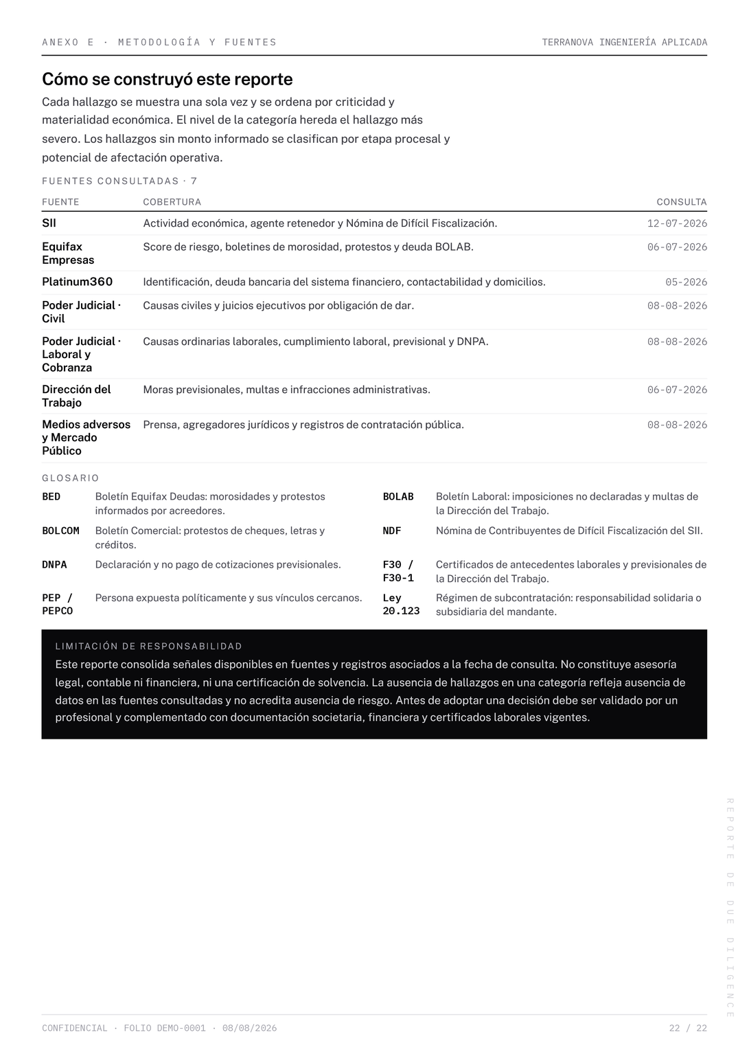 Página 22 del reporte Due Diligence de demostración